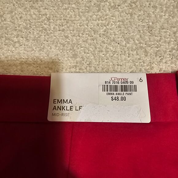 NWT Liz Claiborne Emma Ankle Women's Red Pants Stretch Mid-Rise Sz 16 - Picture 5 of 10